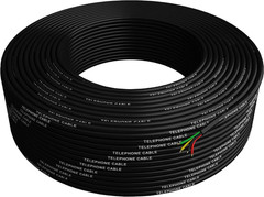 Phone Cable 300Ft Rounded Black Roll (100M Long) 4X1/0.4 26 AWG Gauge Solid Wire