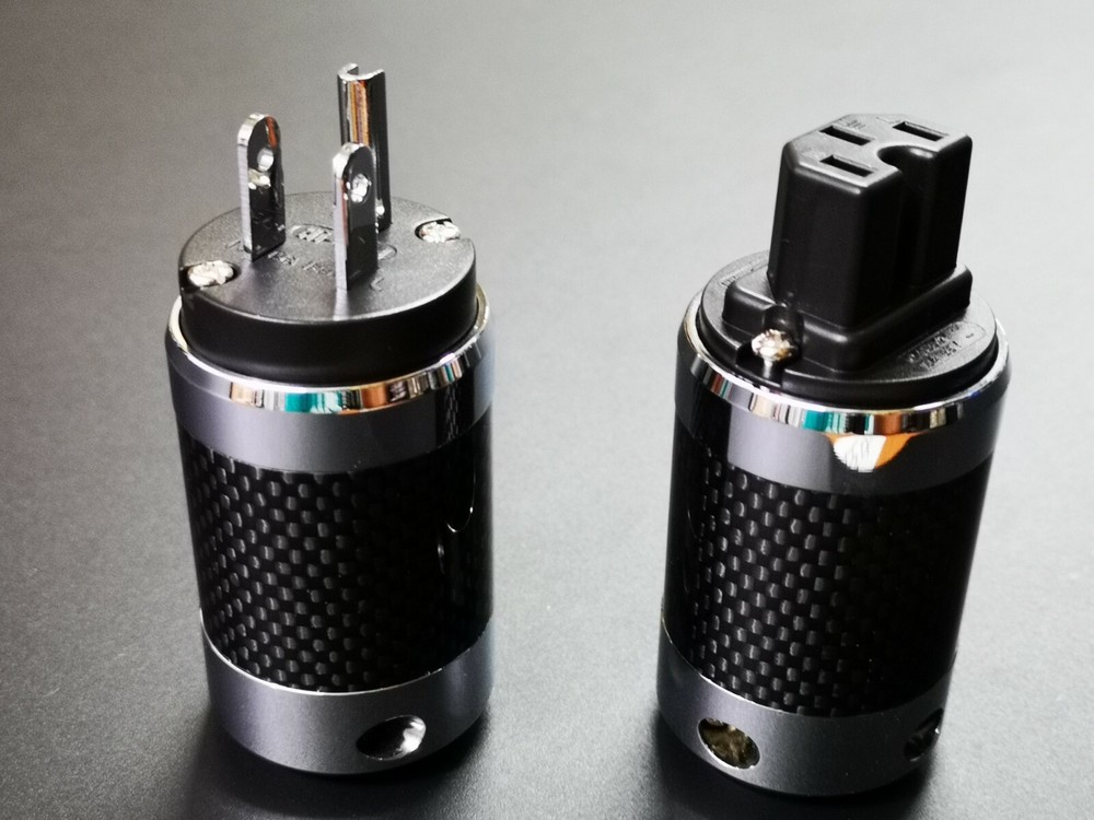1Set US male IEC Female AC Power Plug Carbon Fiber Rhodium Plated connector