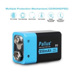 Pallus 9v Lithium Rechargeable Batteries 850mAh 9V Li-ion Batteries Charger Lot