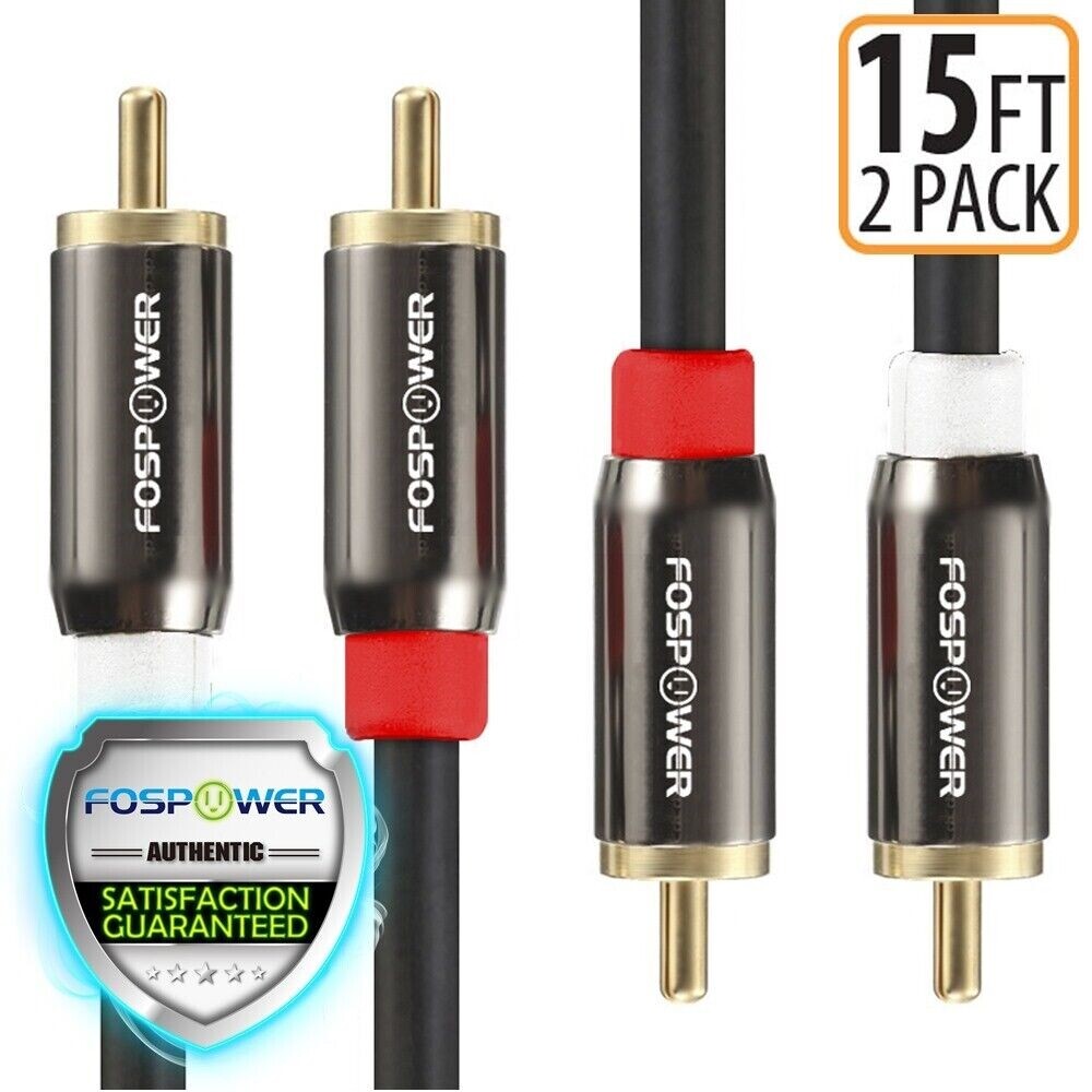 FosPower 2x 15FT Dual Layer 2 RCA to RCA L/R Male Stereo Audio Cable Cord Plug