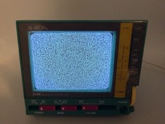 Vintage 80s Alaron Teal Pink Yellow Mini 4.5” Screen B/W TV Television WORKS!