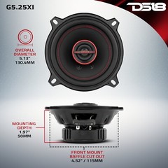 DS18 G5.25Xi 5.25″ Car Speakers 2-Way Coaxial Speakers with Grill 135W – Pair
