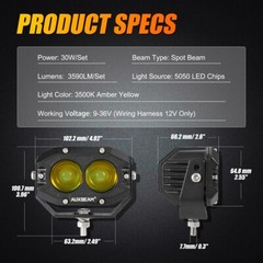 AUXBEAM 4″ LED Pods Light Bar Amber Yellow Fog Lamp Offroad Driving Truck ATV