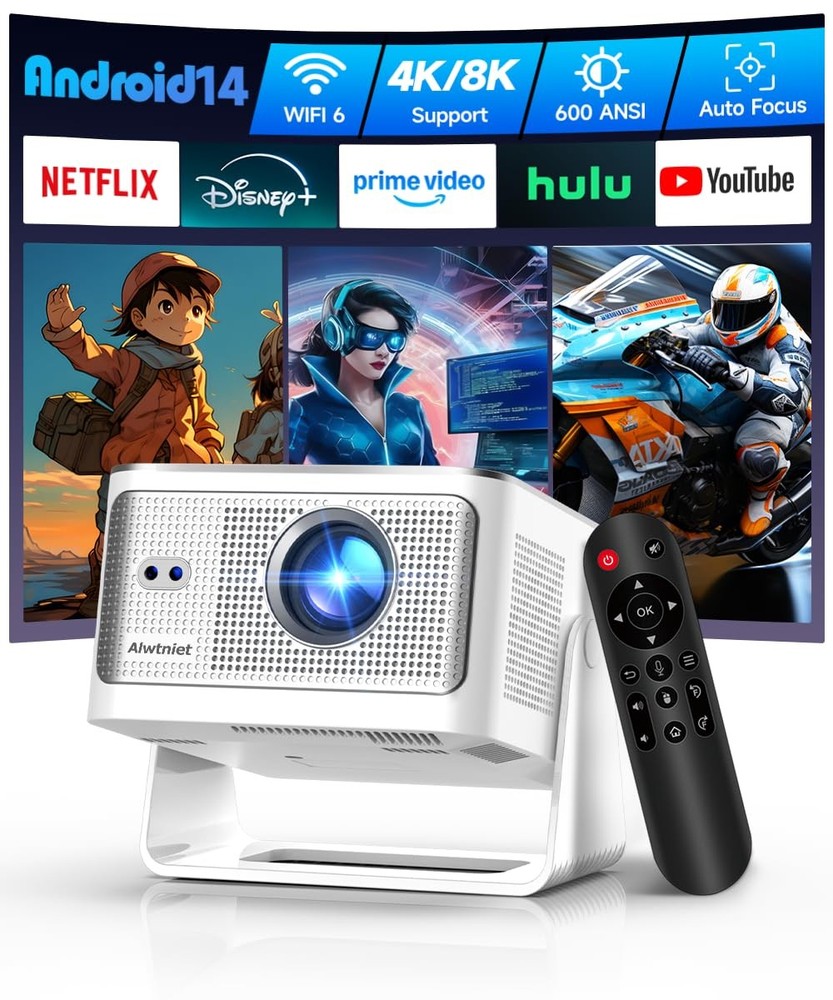 Smart Projector with 4K 8K Support, Android 14 Mini Projector with WiFi6 and …