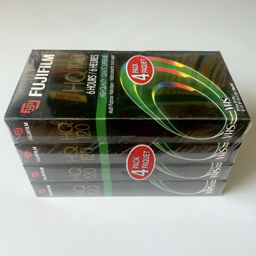 Blank VHS Tapes Fujifilm HQ 120 4 Pack 6 Hours EP / 2 Hours SP New Sealed