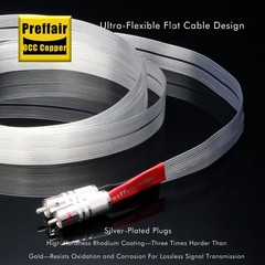Pair OCC Silver Plated Flat Cable Audio Signal Interconnect Wire Hi-end RCA Plug