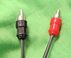 DUAL AUDIO CABLE FOR SOME MODELS RCA PLUGS ONE END PUSH ON CONNECTORS OTHER