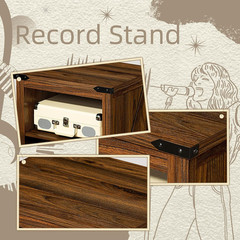 Rustic Brown Record Player Stand with Vinyl Storage for 160 Albums