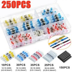 250pcs Waterproof Solder Seal Sleeve Heat Shrink Butt Wire Connectors Terminals