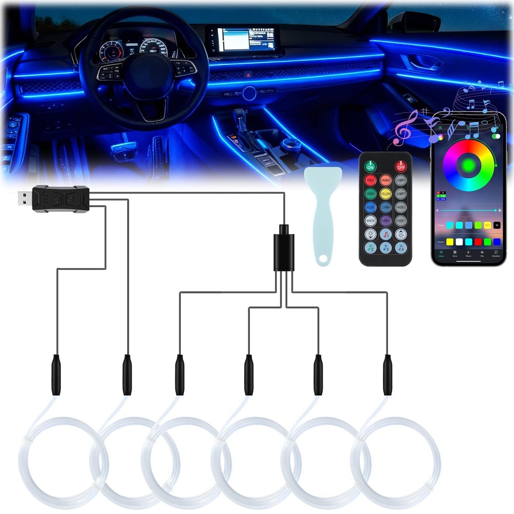 LivTee Smart Car LED Interior Lights 6 in 1- Remote Control, Color-changing