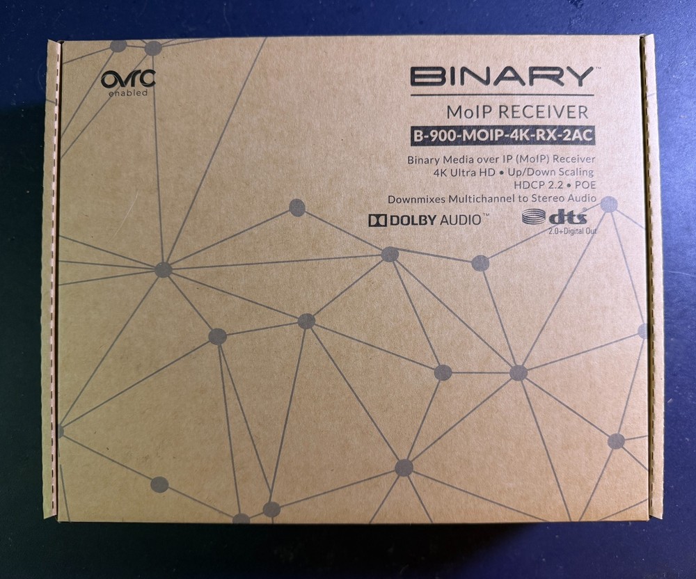 Brand New – Binary MoIP Receiver B-900-MOIP-4K-RX-2AC Media over IP w/Downmixing