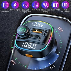 Bluetooth5.0 Car Wireless FM Transmitter Adapter USB PD Charger AUX Hand-Free US