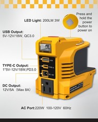220W Power Inverter Compatible with DeWalt 20V Max Battery DC 20V to 110V AC LED