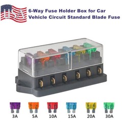 6 Way Blade Fuse Box Block Holder Boat Car Power Distribution Panel Board 1/2/5x