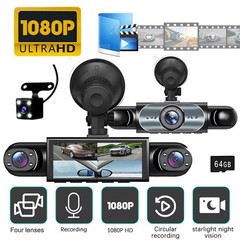 360° 4 Channel 1080P HD Car Dash Cam Front and Rear Inside Left Right + Camera