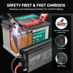 12V 50A LiFePO4 Battery Charger, 12V/12.8V Lithium Battery Fast Charger with Adj