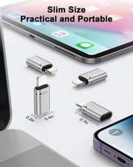 USB C to Lightning Adapter 4Pack, Type-C Female iPhone Male Small, Sliver