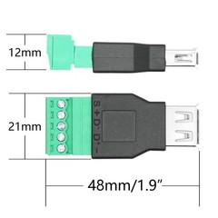 1 Pair USB 2.0 A Female to 5 Pin Screw Terminal Solderless Adapter Connector
