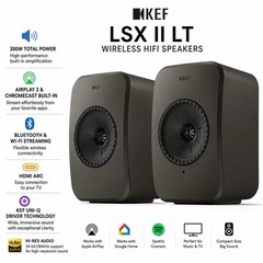 KEF LSX II LT Wireless Bookshelf Speakers Pair HDMI Bluetooth USB Graphite Grey
