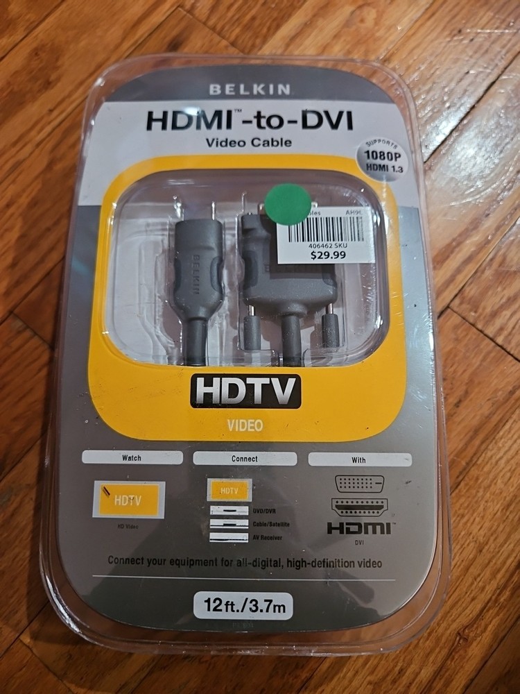 Belkin HDMI to DVI Video Cable – 12 Ft – 1080P HDMI – Gray