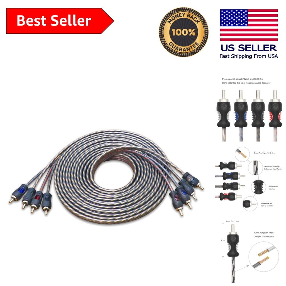 Durable 12ft Male-to-Male RCA Cable – 99.99% Oxygen Free Copper Construction