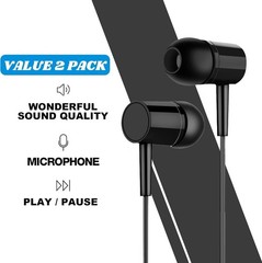 Wired Earbuds 2 Pack In Ear Headphones 3.5mm Mic Volume Control Stereo Noise Is.