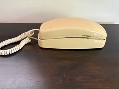 Vintage AT&T Trimline 210 Phone Beige Curly Corded Retro Landline Desk Telephone