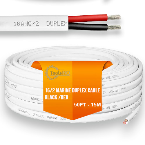 16 AWG Gauge Marine Grade Wire OFC Tinned Copper Flat 16/2 Duplex Cable 50′ Feet