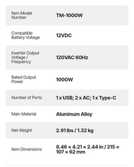 VEVOR 1000W Power Inverter, 12V DC 120V AC Modified Sine Wave Inverter