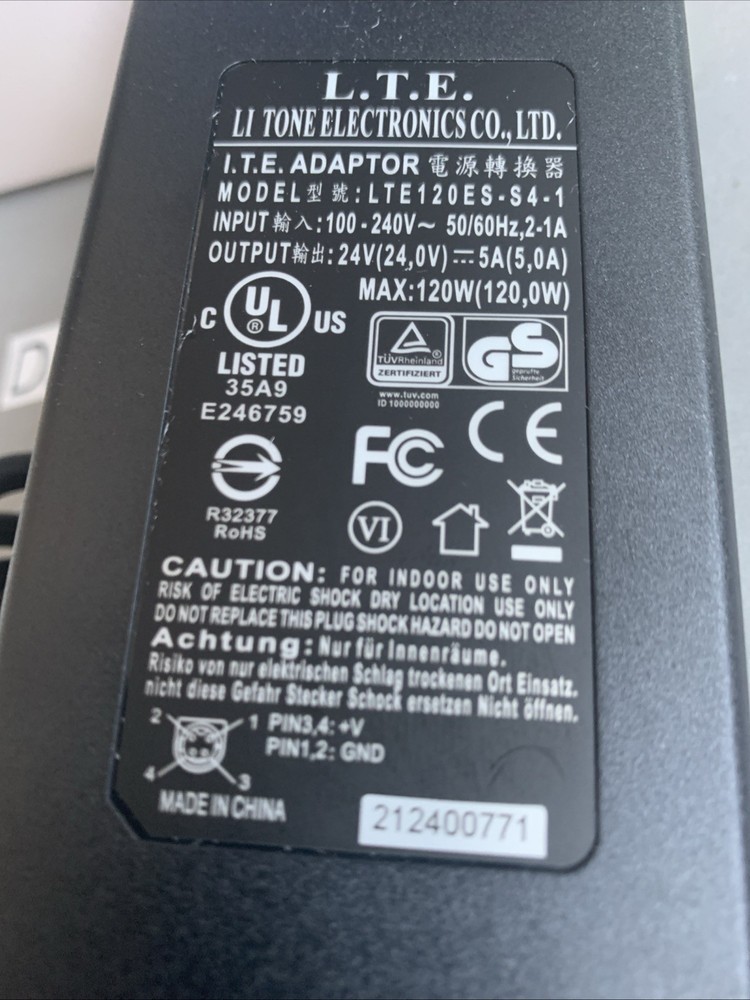 4-Pin 24V AC/DC Adapter For L.T.E. LTE120ES-S4-1 LTE Li Tone Electronics 120W 5A