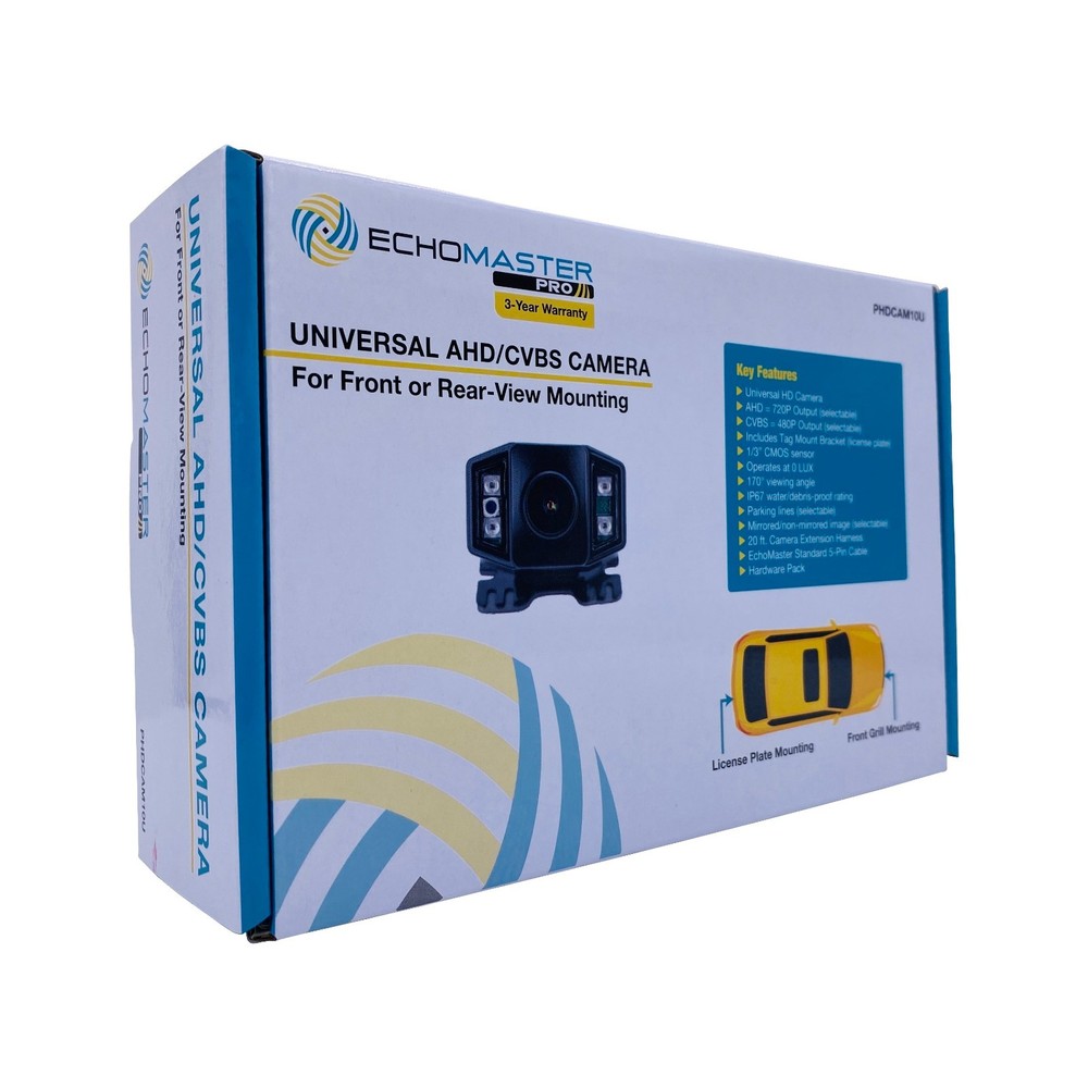 Universal AHD/CVBS Camera with Night Vision Echomaster PHDCAM10U Rear/Front View
