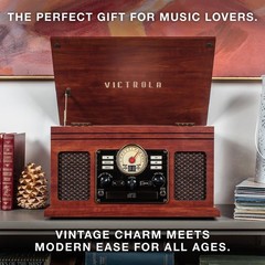 Elegant 6-in-1 Multimedia Center with Bluetooth – Mahogany Turntable & Speakers