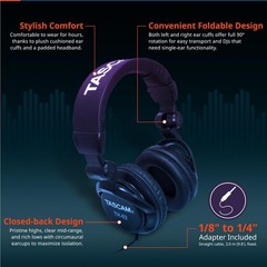 TASCAM TH-02 Professional Studio Monitor Headphones, Wired, Over Ear — for Recor