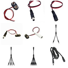 12 VDC cylindrical male female plug 5.5 2.1 mm splitter 9 volt battery connector