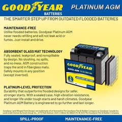 Goodyear Group 401 12V 12 AH, 20RC, 200 CCA Platinum AGM Auxiliary Battery
