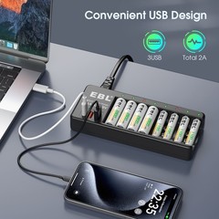 EBL AA AAA 9V NiMH NiCD and 9V Li-ion Battery Charger ,AA,AAA Battery , 2 USB-A