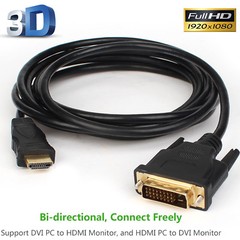DVI to HDMI Cable Cord Wire 10FT 10 feet for HDTV PC Monitor Computer Laptop New