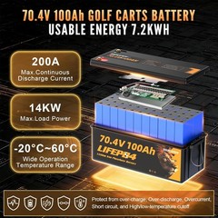 72V(70.4V) 100AH Lithium Golf Cart Battery, 15A Charger & LCD Monitor, 200A BMS