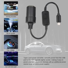 USB C Male to 12V Car Cigarette Lighter Socket Female Converter Cable, USB to…