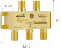 GE Digital 4-Way Coaxial Cable Splitter, 2.5 Ghz 5-2500 Mhz, RG6 Compatible