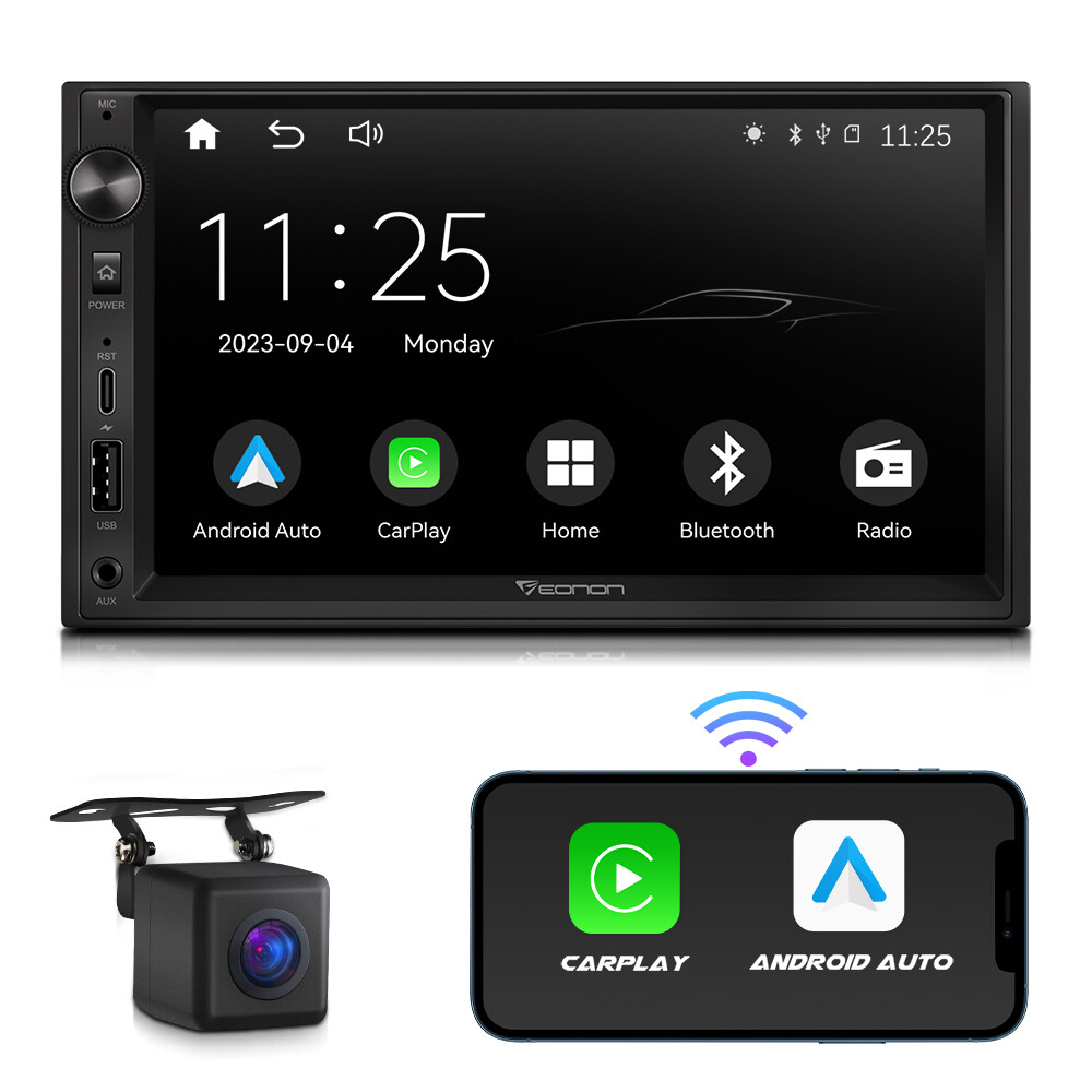 Double DIN CarPlay Android Auto 7″ QLED Car Stereo Radio GPS Bluetooth Head Unit