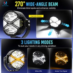 MICTUNING 4″/5″ 180W LED Work Light Pods Offroad Fog Driving Lamp Wiring Harness