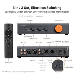 Fosi Audio ZP3 Balanced Preamp 3in 3out Pre Amp Audio for 2.1 Setup -Refurbished