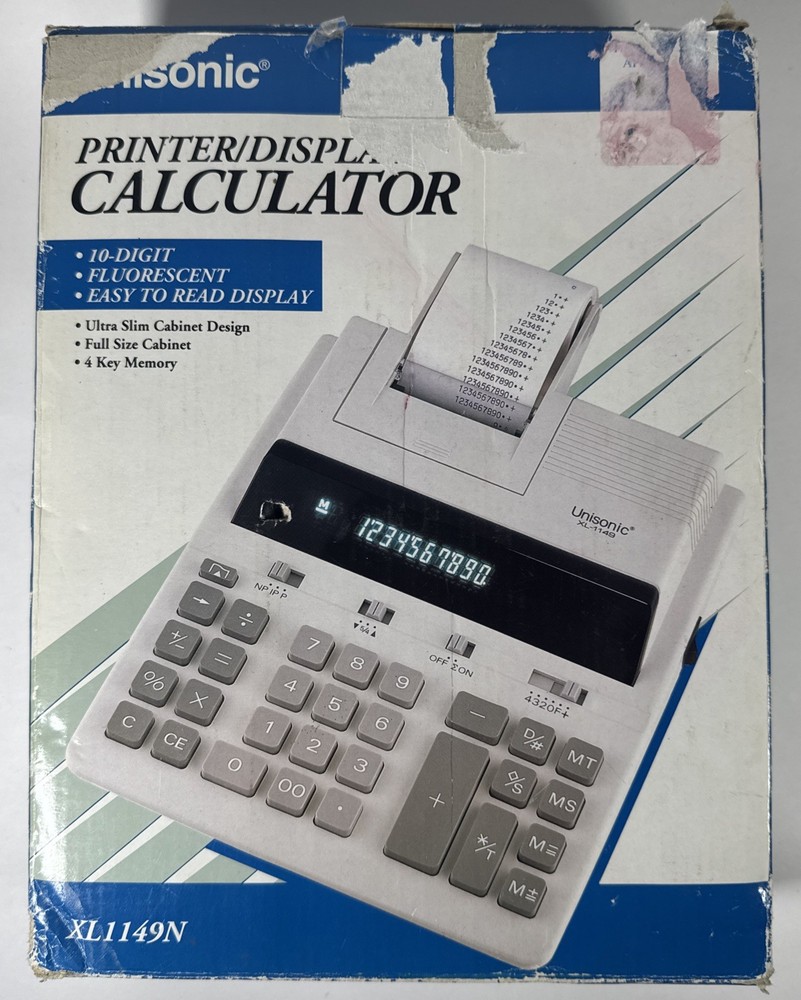 Calculator Unisonic XL-1149N Printer Display 10 Digit 4 Key Memory New Open Box