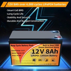 12V 100Ah LiFePO4 Lithium Battery with BMS, 4000+ Deep Cycles, Waterproof Chargi