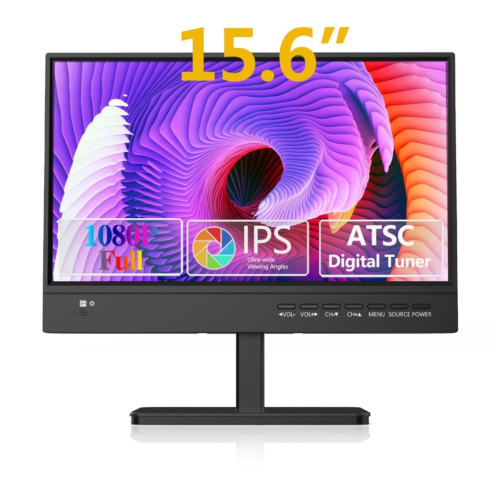 Portable TV 15.6 inch FHD 1080P IPS Screen HDMI USB VGA Black othoig Small Flat