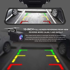 4K 10″ Dual Dash Cam Car Rear Mirror View Backup Dual Camera Night Vision IPS