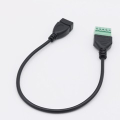 1FT USB A Female to 5 Pin Screw Terminal Connector Plug w/ Shield Adapter Cable
