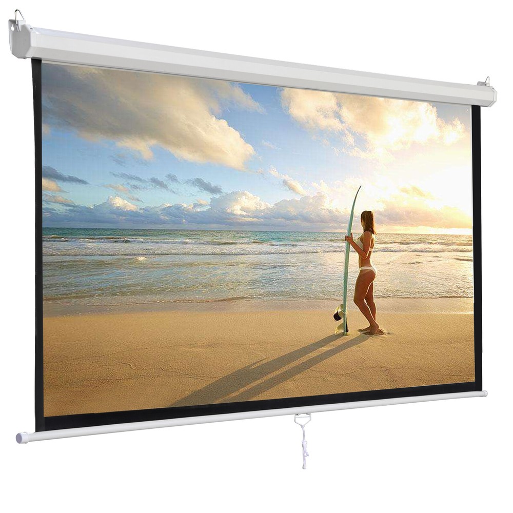 120” Projector Screen Projection Screen Manual Pull Down HD Screen 1:1 Format