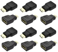 12x Mini HDMI Male to Standard HDMI Female Adapters Gold Plated HDTV 4K 1080p